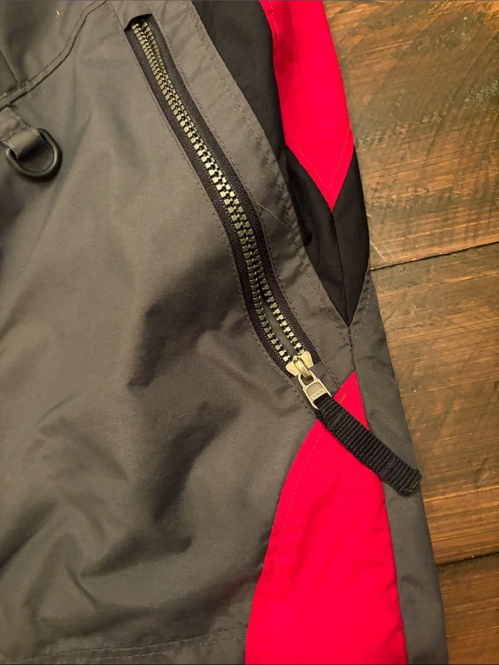 Columbia Kids Gray and Red Hooded Rain Jacket